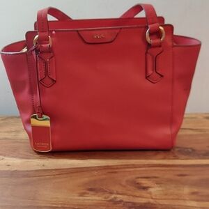 Ralph Lauren Winford Cherry Red Modern Shopper Tote Satchel Bag Hang Tag
